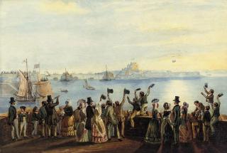 Philip John Ouless - The Royal Squadron entering St. Aubin\'s Bay on the evening of the 2nd September 1846