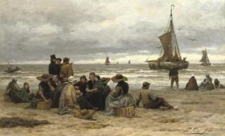 Philip Lodewijck Jacob Frederik Sadée - The arrival of the fleet: fisher-folk on the beach