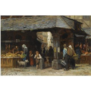 Philip Lodewijk Jacob Frederik Sadée - Dutch A Market Scene In Frankfurt