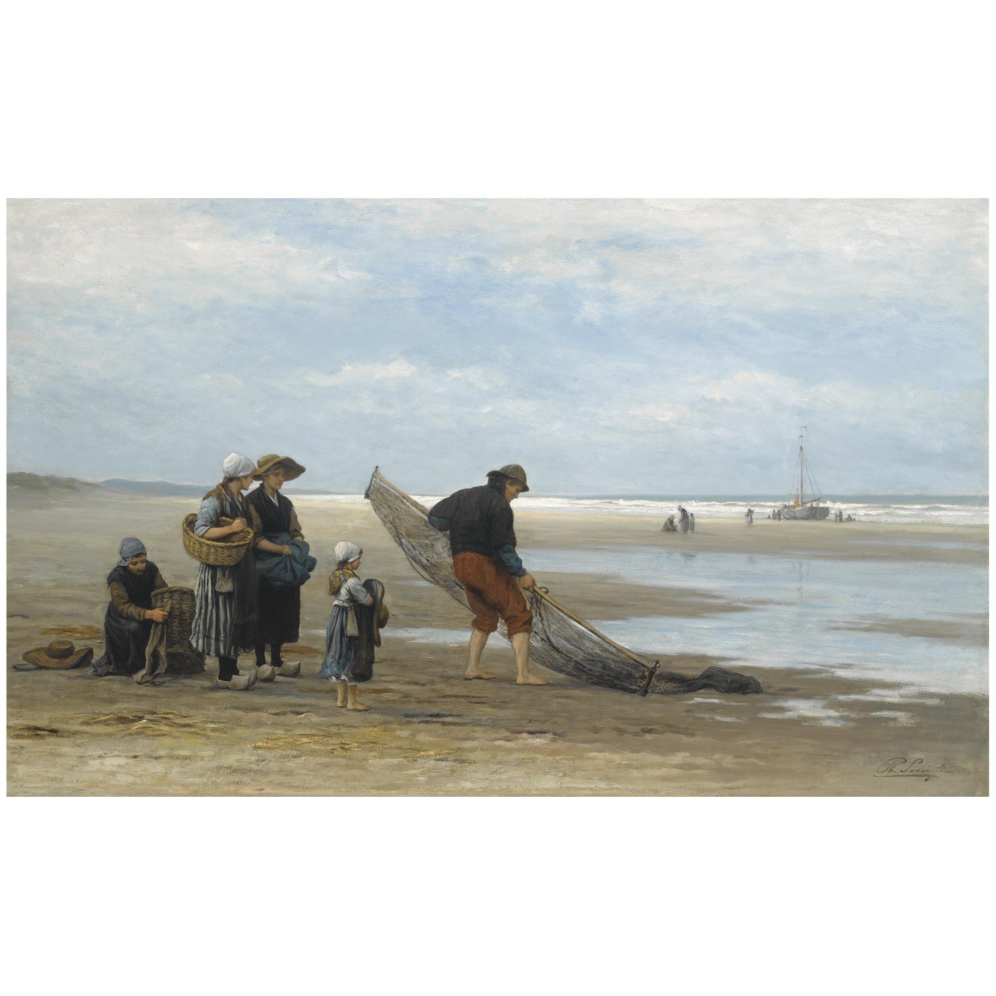 Philip Lodewijk Jacob Frederik Sadée - Dutch Shrimpers On Scheveningen Beach