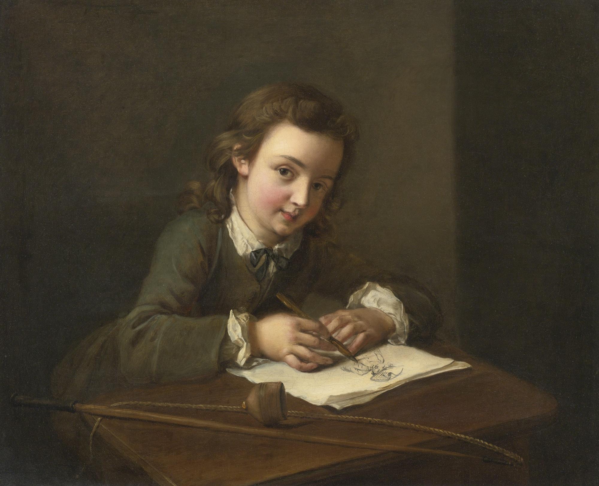 Philip Mercier - A Boy Drawing At His Desk