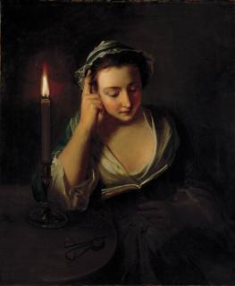 Philip Mercier - A Young Girl Reading By Candlelight