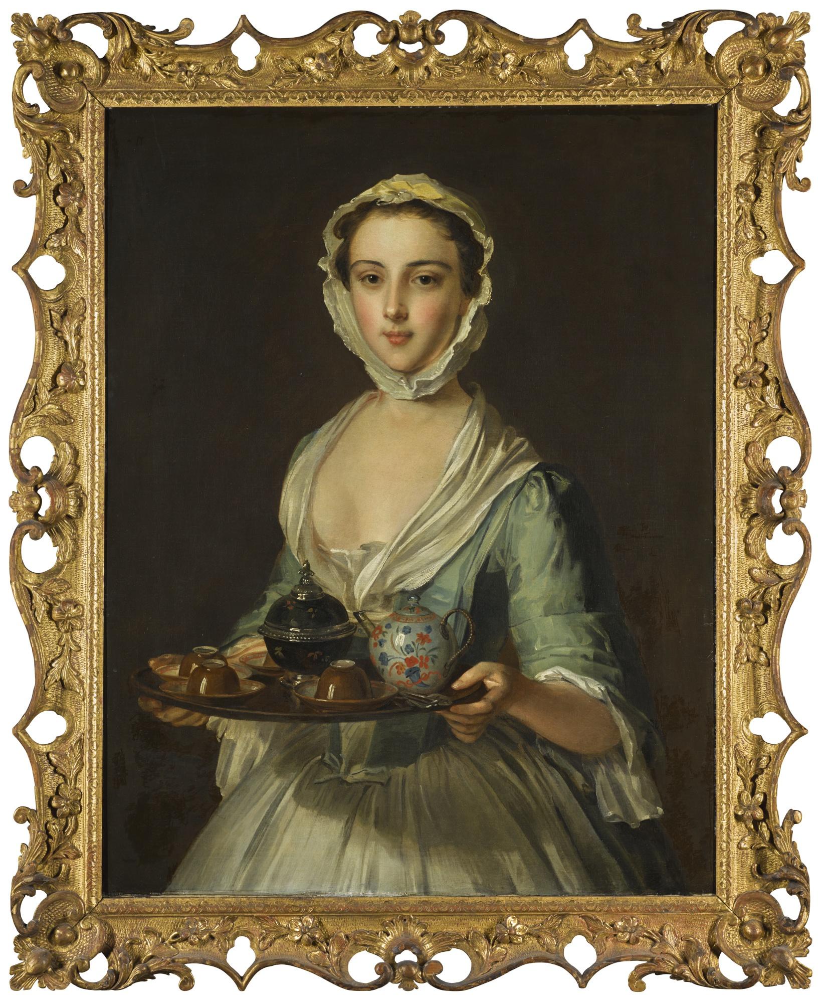 Philip Mercier - A Young Woman Carrying A Tea Tray, Possibly Hannah, The Artist\'S Maid