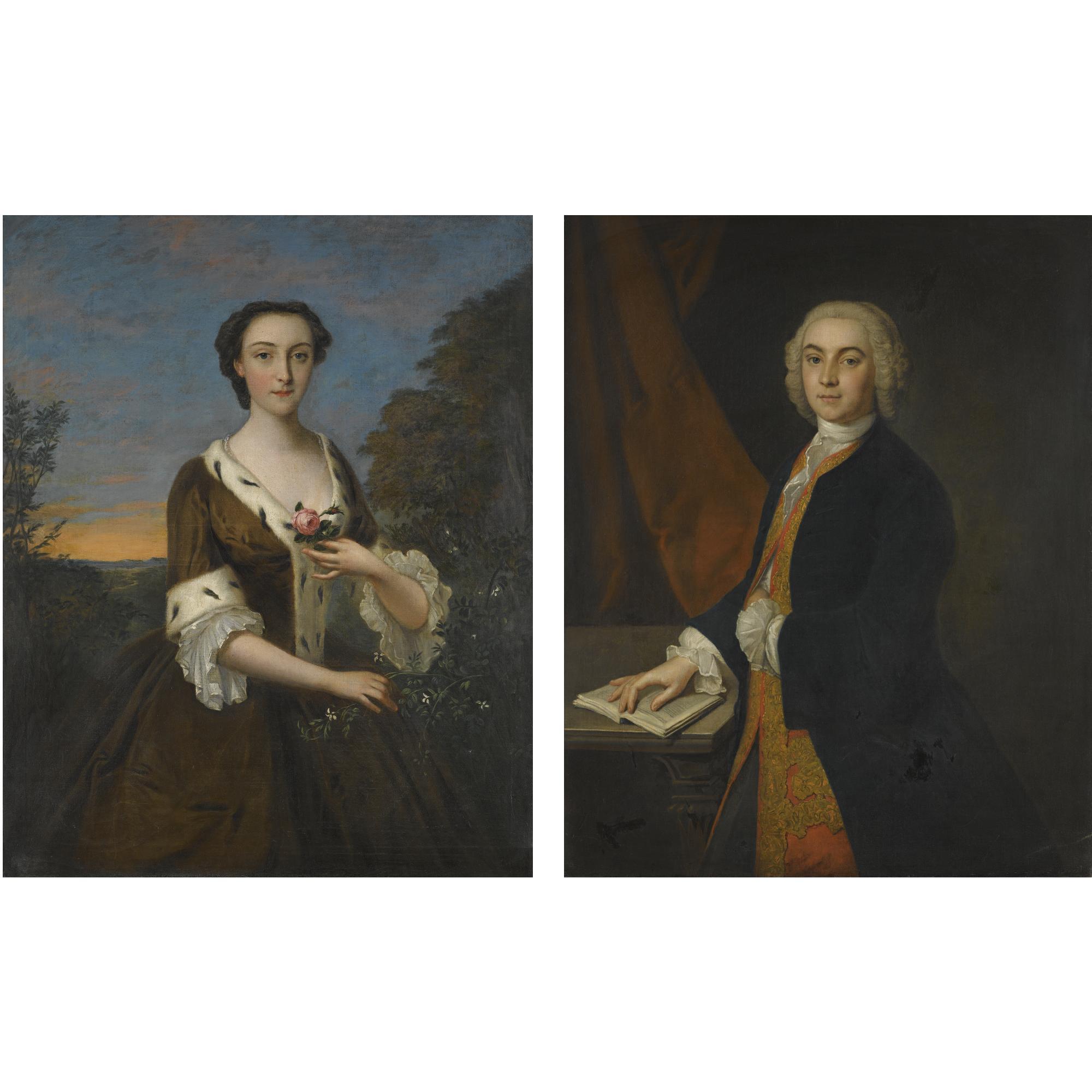 Philip Mercier - Portraits Of A Gentleman And A Lady Said To Be General Sir Andrew Pilkington (1776-1833); And His Wife Maria Gibbs, Three-Quarter Length