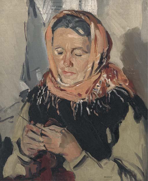 Philip Naviasky - A Galway Connemara Woman, Knitting