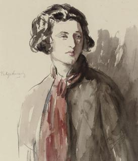 Philip Naviasky - Portrait of A Lady, Half-Length, Wearing A Red Scarf