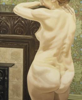 Philip Pearlstein - Female model leaning on mantel