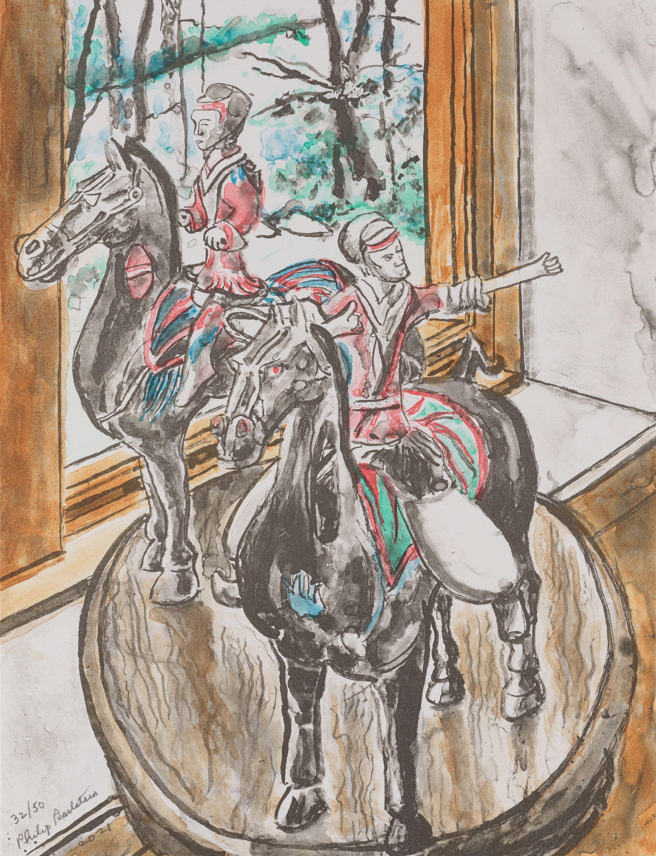 Philip Pearlstein - Han Warriors on Horseback in My Studio; Indonesian Marionettes in My Studio