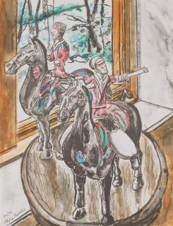 Philip Pearlstein - Han Warriors on Horseback in My Studio; Indonesian Marionettes in My Studio