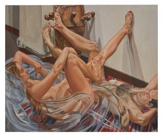 Philip Pearlstein - Male and Female Models with Balloon, Chair and Old African Drum