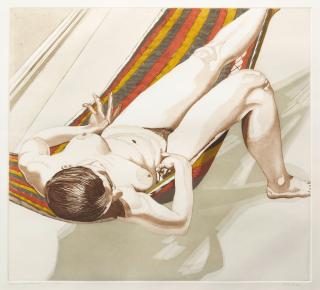 Philip Pearlstein - Nude on Striped Hammock