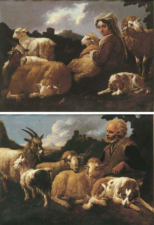Philip Peter Roos - A shepherdess surrounded by her flock within a landscape; and A shepherd surrounded by his flock within a landscape