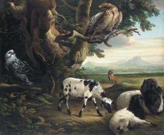 Philip Reinagle, R.A. - Birds of Prey, Goats And A Wolf, In A Landscape