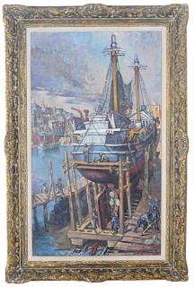 Philip Reisman - Workers building a ship in the marina