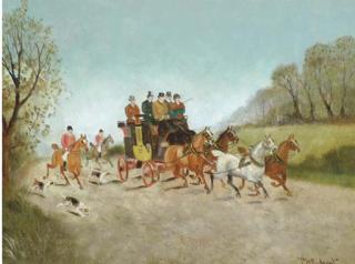 Philip Rideout - Huntsmen Passing A Coach On A Road; And A Companion Painting