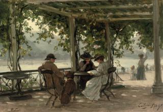 Philip Sadée - On a terrace under a pergola near the river Rhine, Cochum