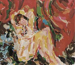 Philip Sutton, R.A. - Seated Nude against Red