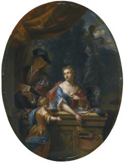 Philip Van Dyck - A Lady And A Child By A Balustrade Accompanied By A Man Playing A Lute, With A Parrot