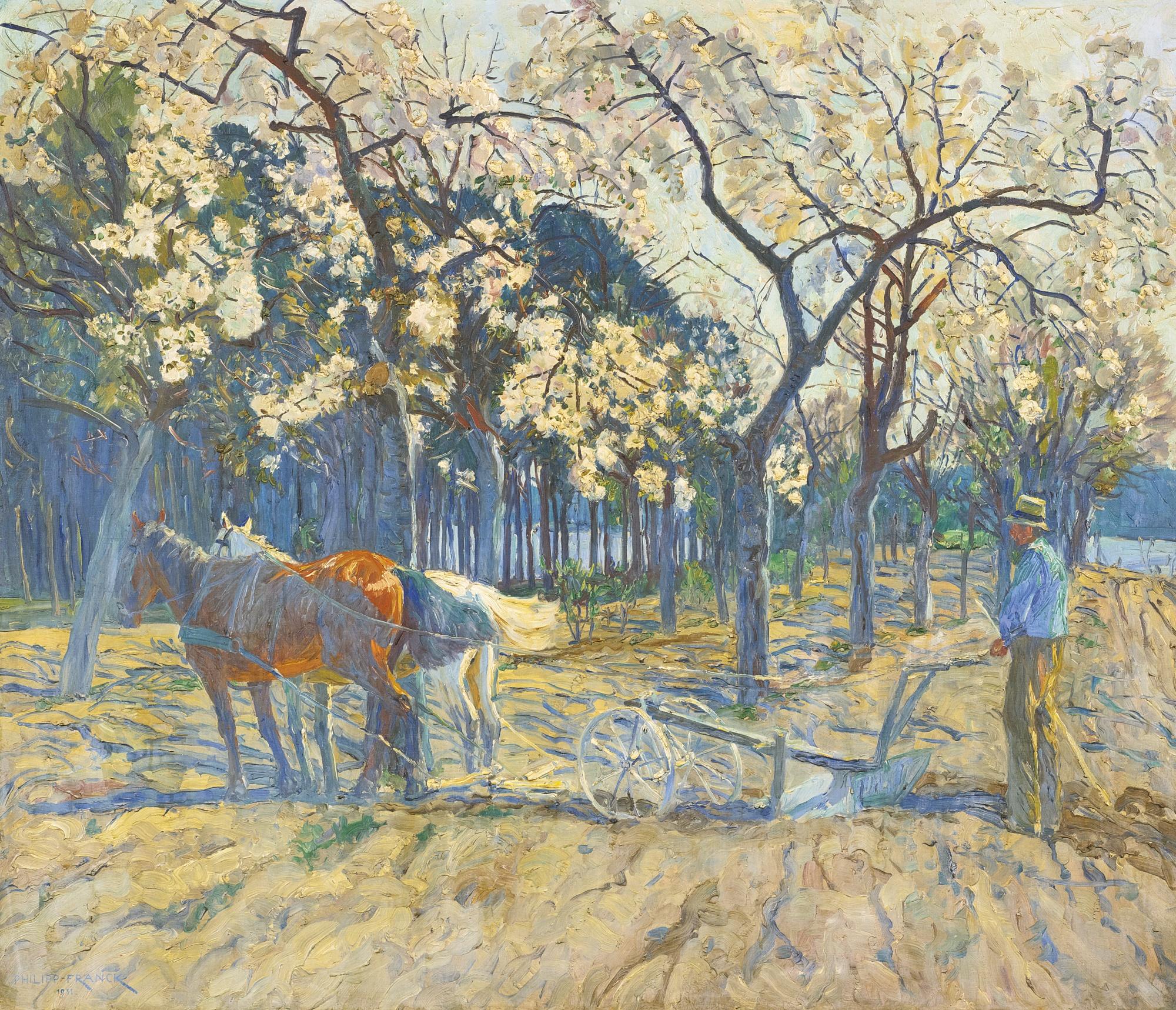 Philipp Franck - April Flowers (Man Plowing Among Apple Blossoms)