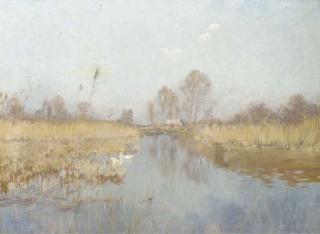 Philipp Franck - April morgen: swans on a lake