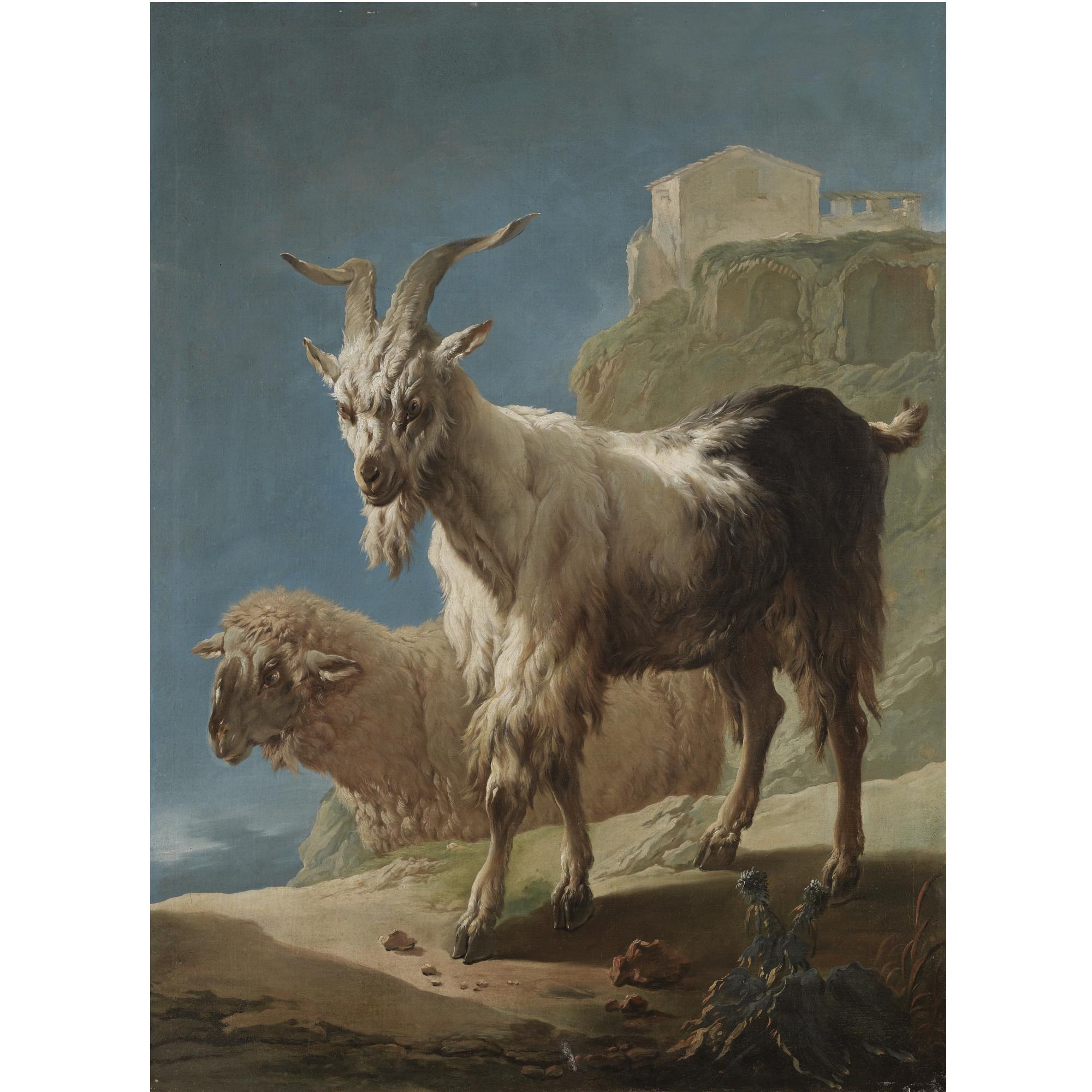 Philipp Peter Roos - A Goat And A Sheep In An Italianate Landscape