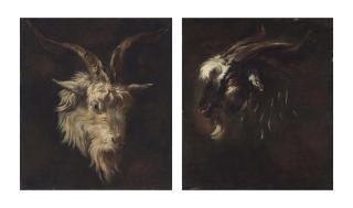 Philipp Peter Roos - Head study of a white goat; and Head study of a black goat