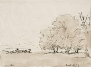 Philipp Röth - 2 Bll.: Weideland mit großen Bäumen bei Bruck.