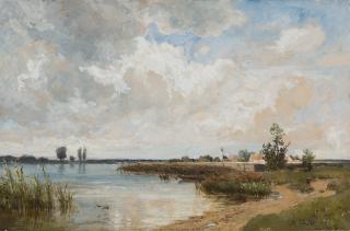 Philipp Röth - Landschaft mit Weiher unter stürmischem Himmel.