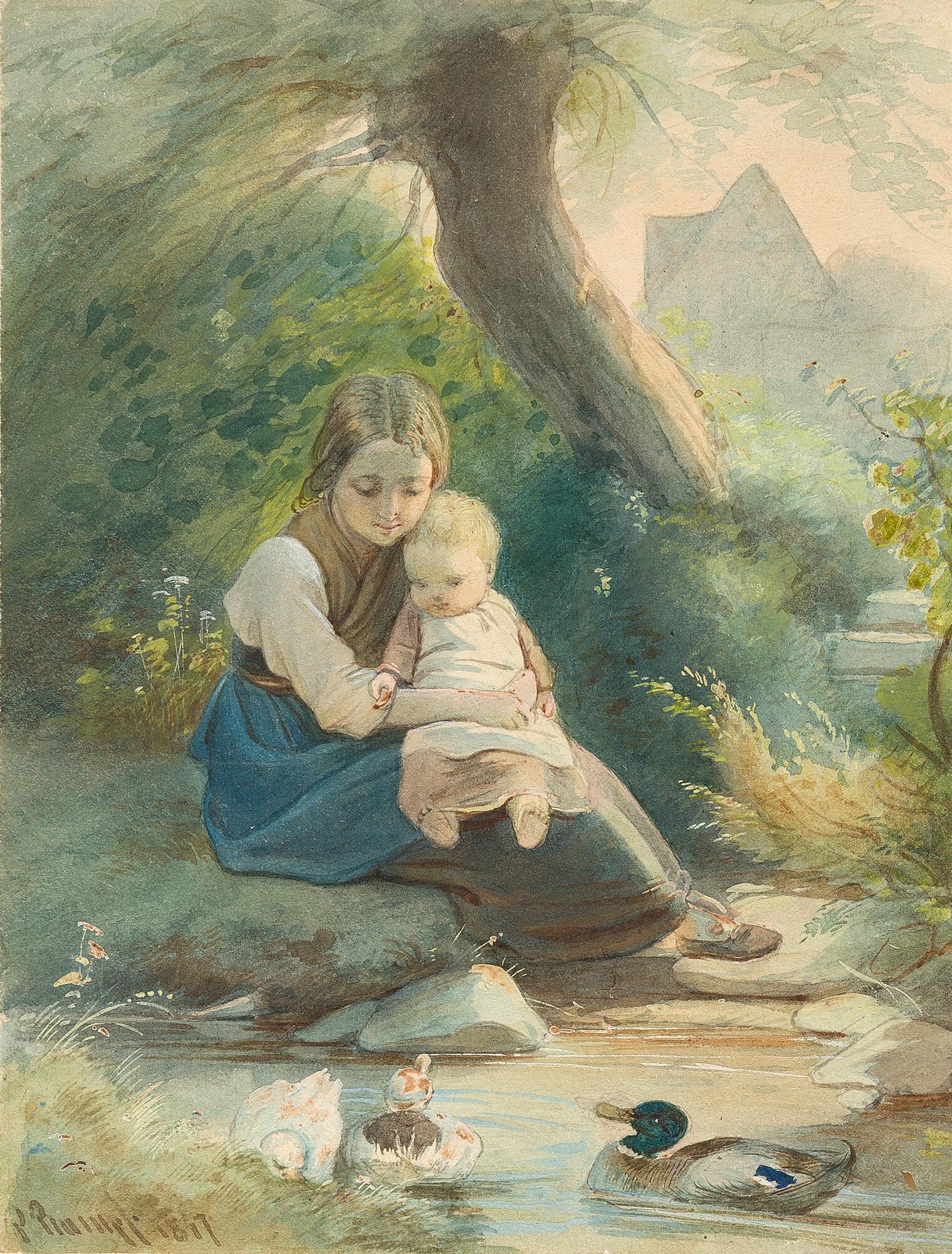 Philipp Rumpf - Junge Mutter mit Kind am Entenweiher.