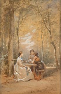 Philipp Rumpf - Parkansicht mit drei Mädchen an einem Tisch.