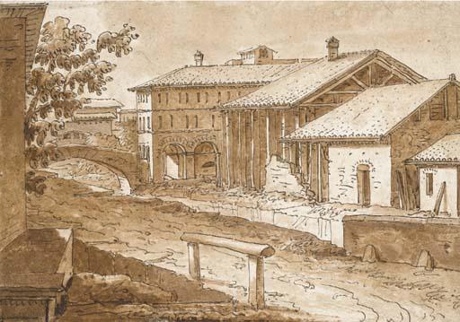 Philippe-Auguste Hennequin - Paysage D\'Italie Avec Bâtiments Au Bord D\'Une Rivière