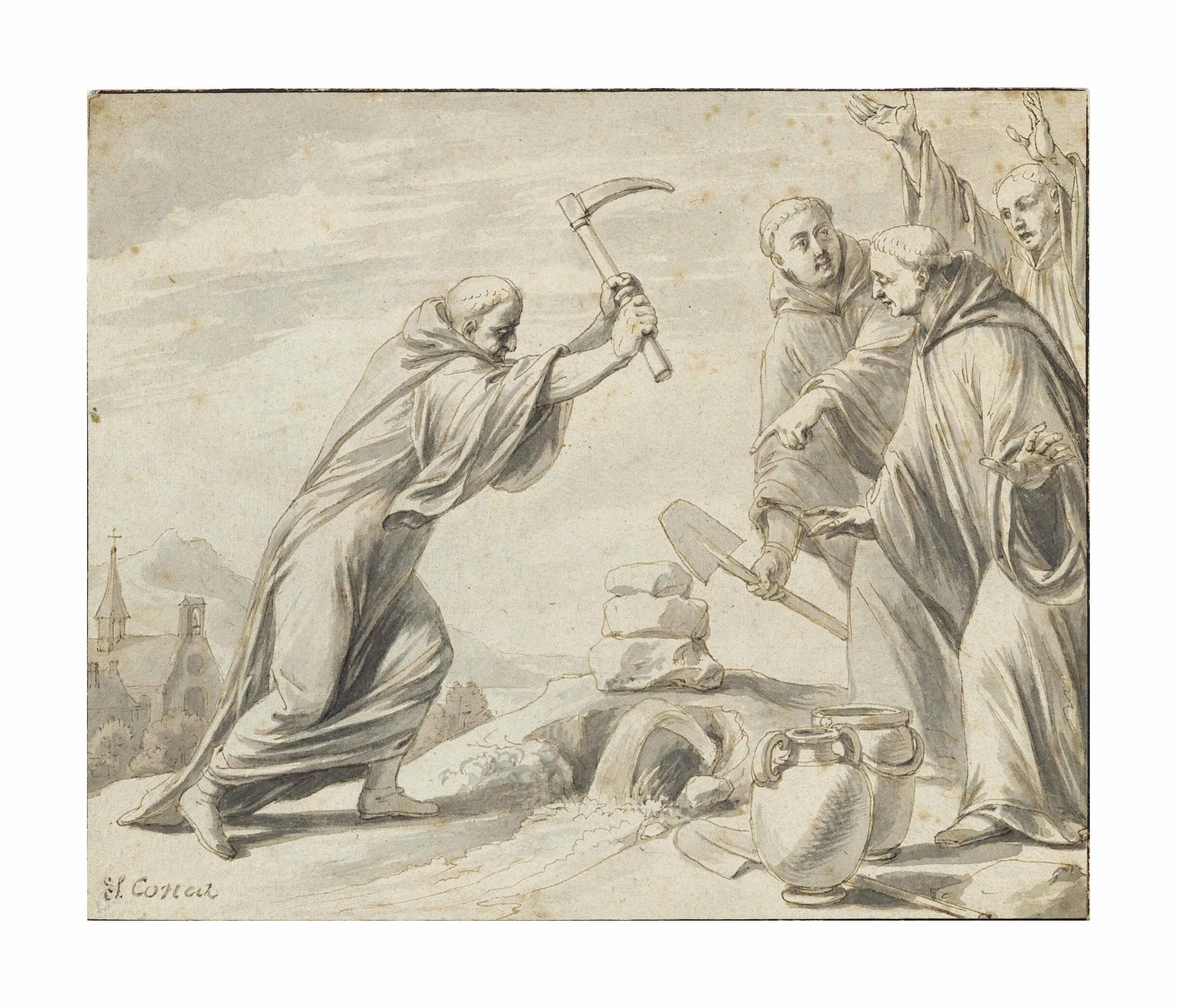 Philippe De Champaigne - Saint Benedict miraculously discovering a hidden fountain