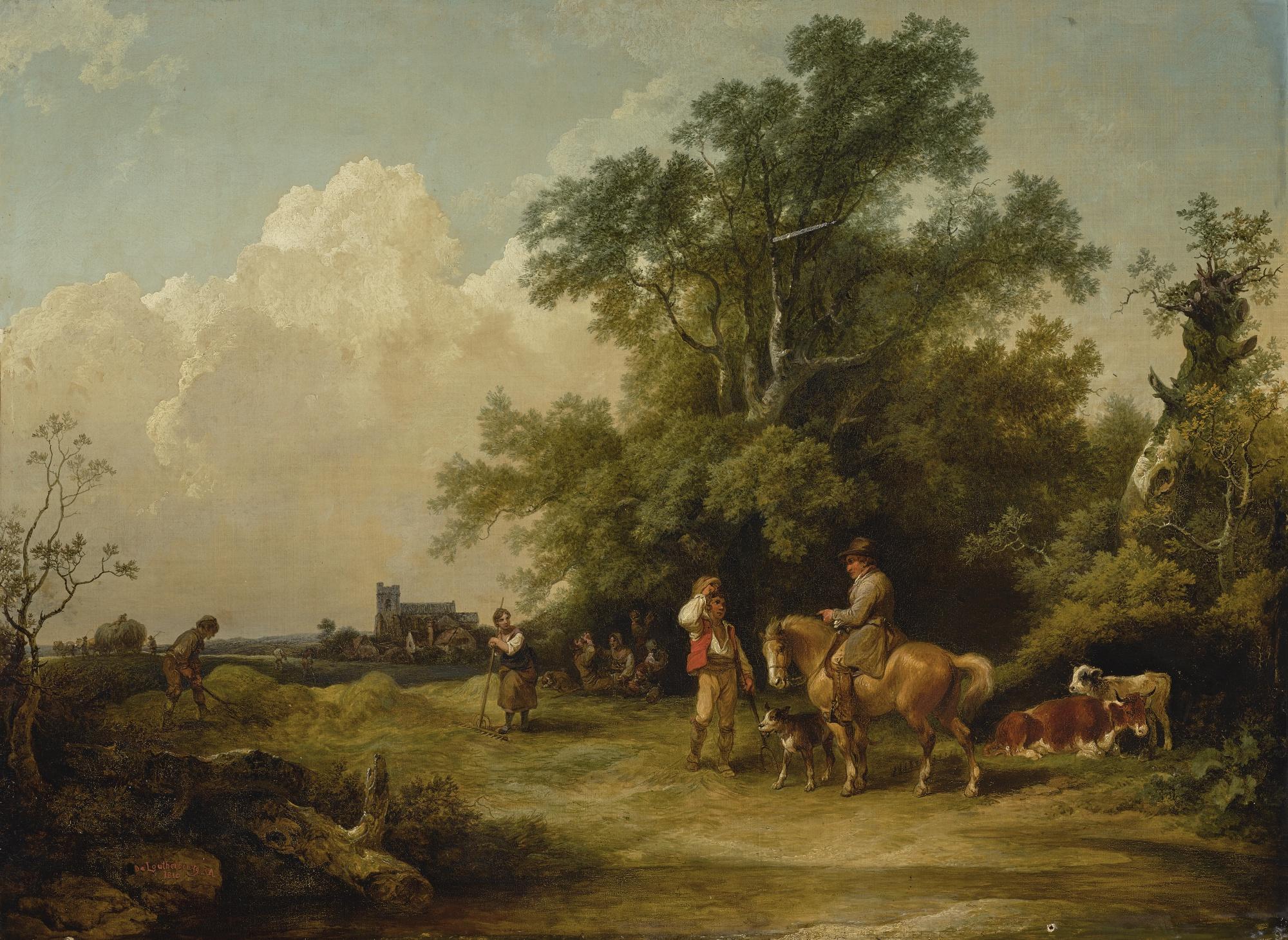 Philippe Jacques De Loutherbourg, R.A. - A Landscape With Herdsmen, Animals, And A Traveler On A Horse The Foreground