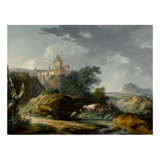 Philippe Jacques De Loutherbourg, R.A. - Landscape With A Herd Of Cattle, A Castle On A Hill Beyond, Known As \