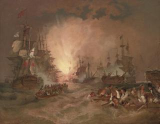 Philippe-Jacques de Loutherbourg, R.A. - The battle of the Nile, 1st August 1798:  The destruction of the French flagship L\'Orient