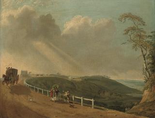 Philippe Jacques de Loutherbourg - A View of Hampstead Heath With A Coach And Travellers In The Foreground, Kenwood House Beyond