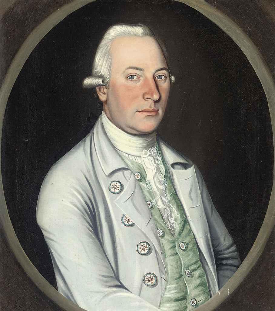 Philippe Jean - Portrait of a gentleman, bust-length, in a blue coat and green waistcoat, in a feigned oval