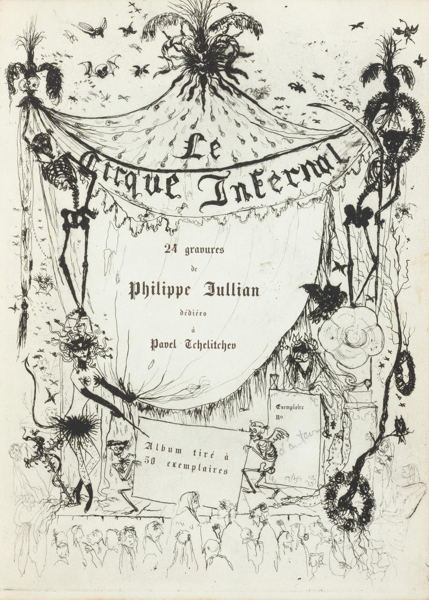 Philippe Jullian - Le Cirque infernal. Album de 25 gravures, tiré à 50 exemplaires. EAS à Daragnès. + 5 ouvrages