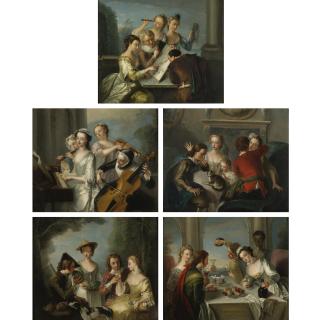 Philippe Mercier - Allegories Of The Five Senses: Hearing, Smell, Sight, Taste And Touch