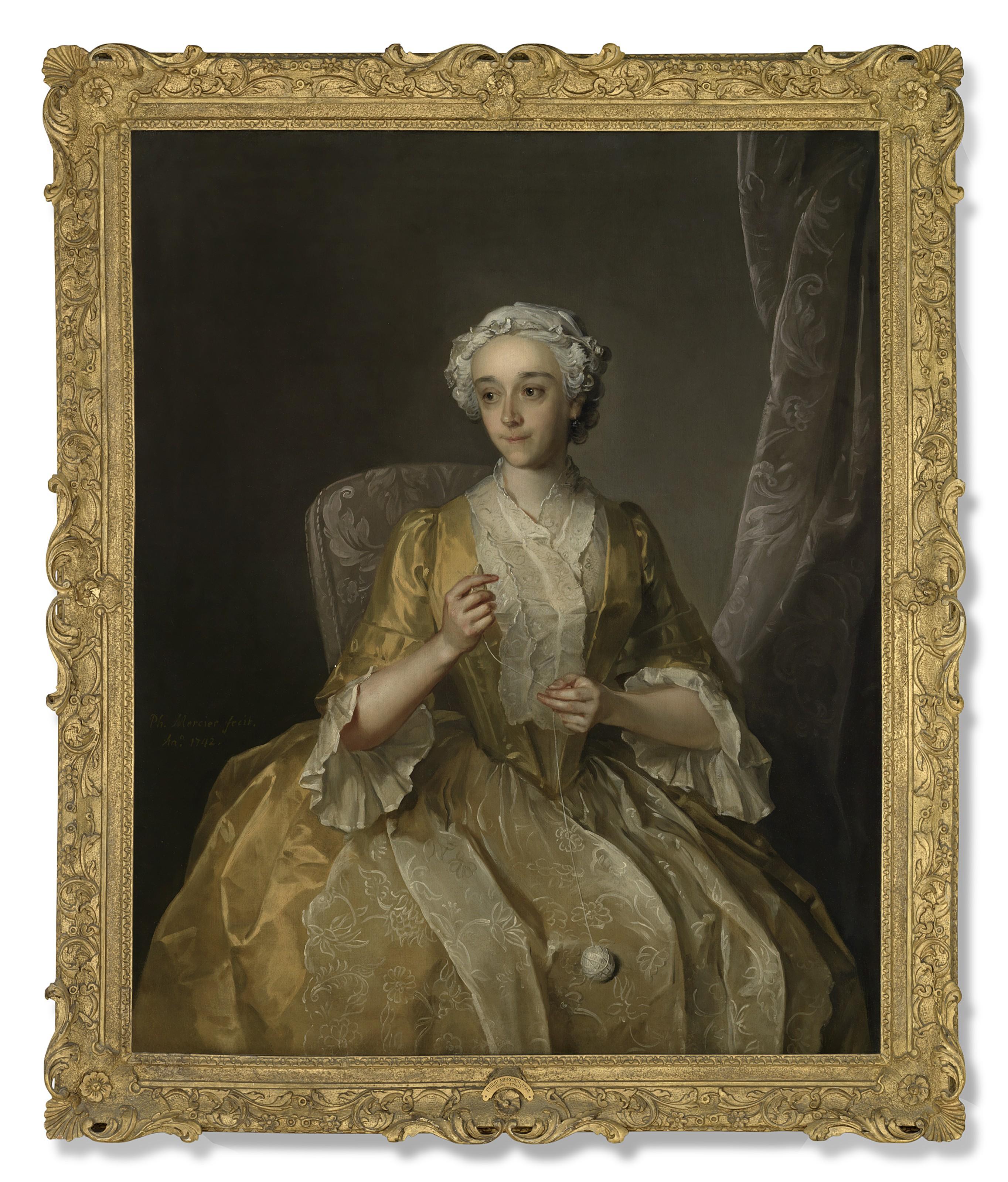 Philippe Mercier - Portrait Of A Lady, Three-Quarter-Length, In A Pale Gold Dress
