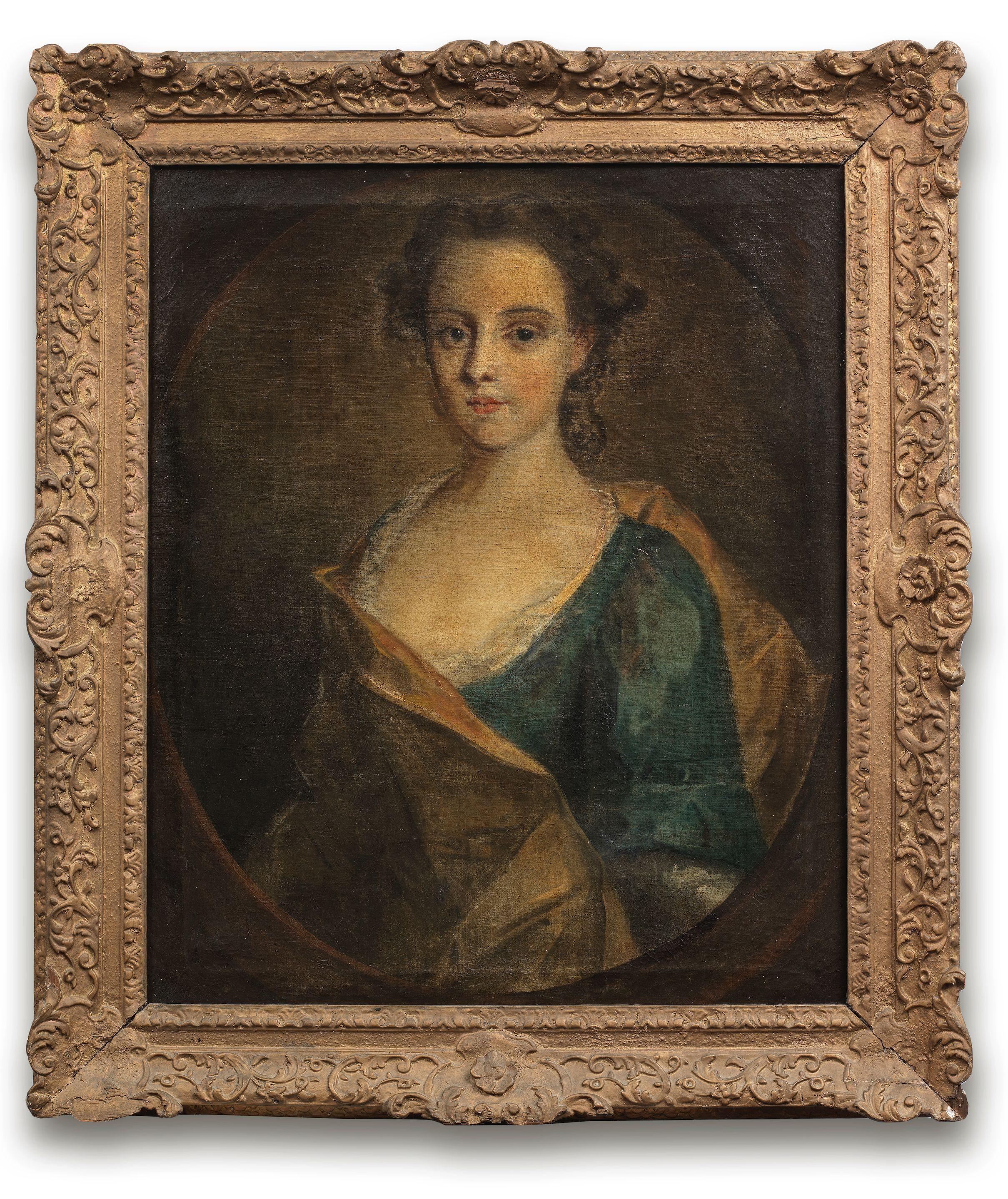 Philippe Mercier - Portrait of Lady Mary Watson Wentworth, half-length, in a blue dress, within a painted oval