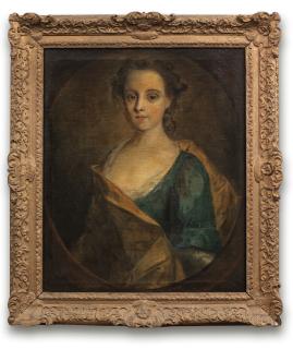 Philippe Mercier - Portrait of Lady Mary Watson Wentworth, half-length, in a blue dress, within a painted oval