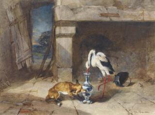 Philippe Rousseau - Le Renard Et la Cigogne de Jean de la Fontaine