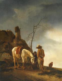 Philipps Wouwerman - Reiter mit seinem Schimmel bei der Rast.