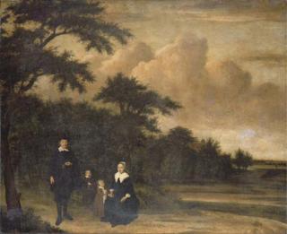 Philips Koninck - A group portrait of a gentleman and a lady with their children in an extensive wooded landscape