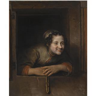 Philips Koninck - A Young Woman Leaning Out Of A Window