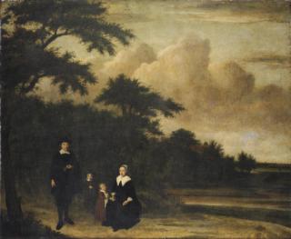 Philips Koninck - Group Portrait Of A Gentleman And A Lady With Their Children In An Extensive Wooded Landscape