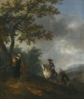 Philips Wouwerman - A Landscape With A Rider On A White Horse And A Boy Carrying Faggots