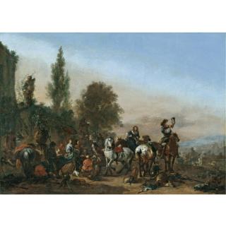 Philips Wouwerman - An Elegant Company Resting After A Hunt