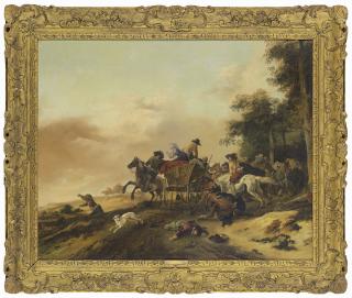 Philips Wouwerman - Bandits ambushing travellers in a wagon